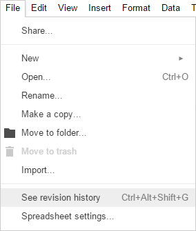 Google spreadsheet revision history